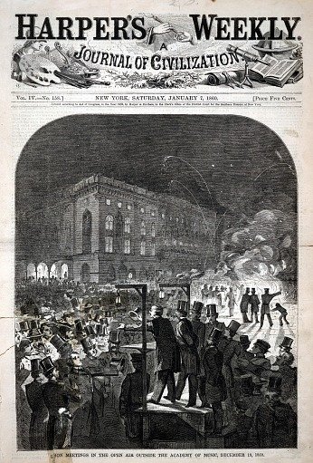 Union Meetings in the Open Air Outside the Academy of Music, December 19, 1859, from Harper's Weekly, January 7, 1860