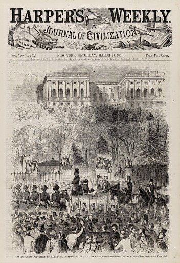 The Inaugural Procession at Washington Passing the Gate of the Capitol Grounds, from Harper's Weekly, March 16, 1861