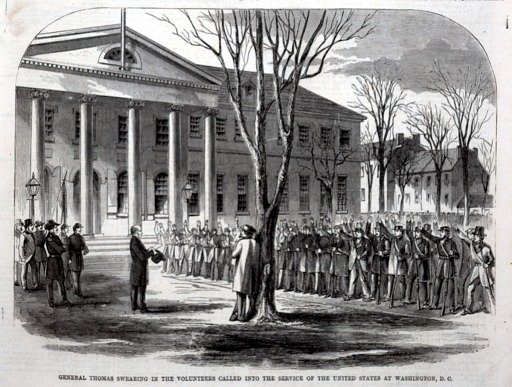 General Thomas Swearing in the Volunteers Called Into the Service of the United States at Washington, D.C., from Harper's Weekly, April 27, 1861
