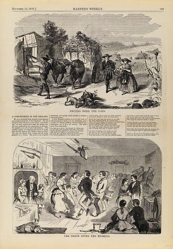 Driving Home the Corn/The Dance after the Husking, from Harper's Weekly, November 13, 1858
