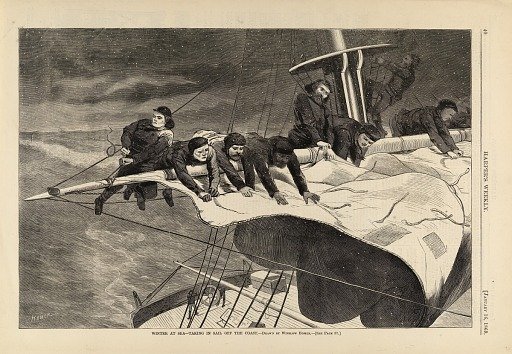 Winter at Sea--Taking in Sail off the Coast, from Harper's Weekly, January 16, 1869