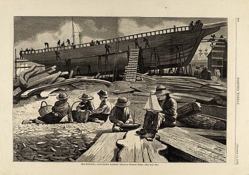 Ship-building, Gloucester Harbor, from Harper's Weekly, October 11, 1873