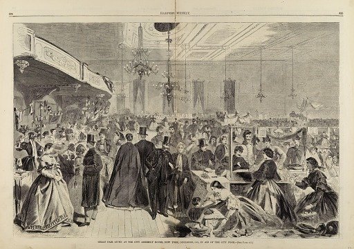 Great Fair Given at the City Assembly Rooms, New York, December 1861, In Aid of the City Poor, from Harper's Weekly, December 28, 1861