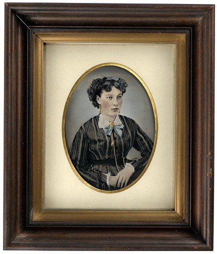 Woman in Striped Satin Dress