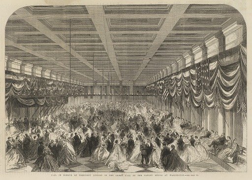 Ball in Honour of President Lincoln in the Great Hall of the Patent Office at Washington, from the Illustrated London News