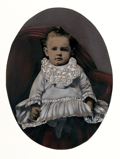 [Infant on Red Chair]