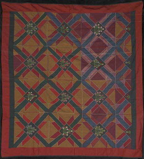 Mennonite Quilt with Embroidered Flowers